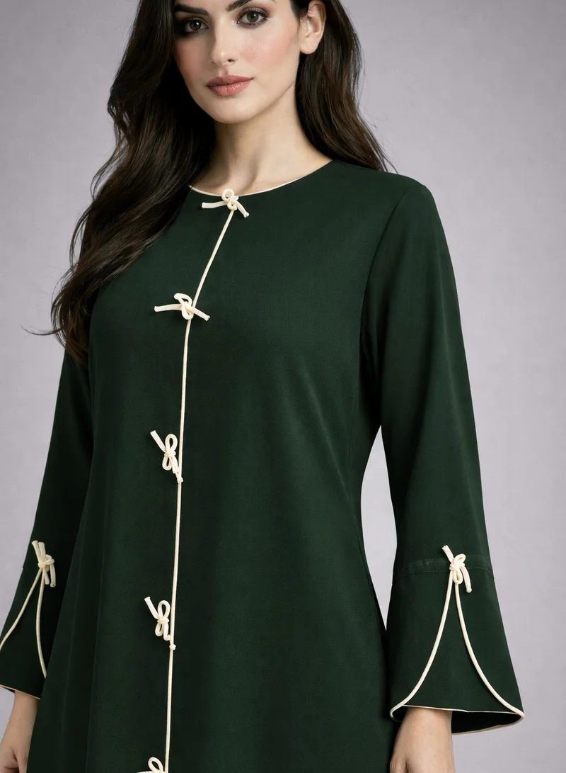 MSquare Fashion  Green Korean Nida Abaya | Luxury Modest Wear with Contrast Piping for Women | Best Price UAE