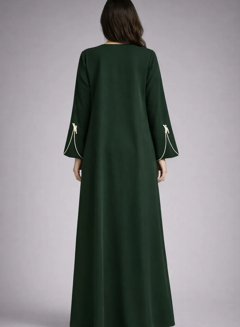 MSquare Fashion  Green Korean Nida Abaya | Luxury Modest Wear with Contrast Piping for Women | Best Price UAE