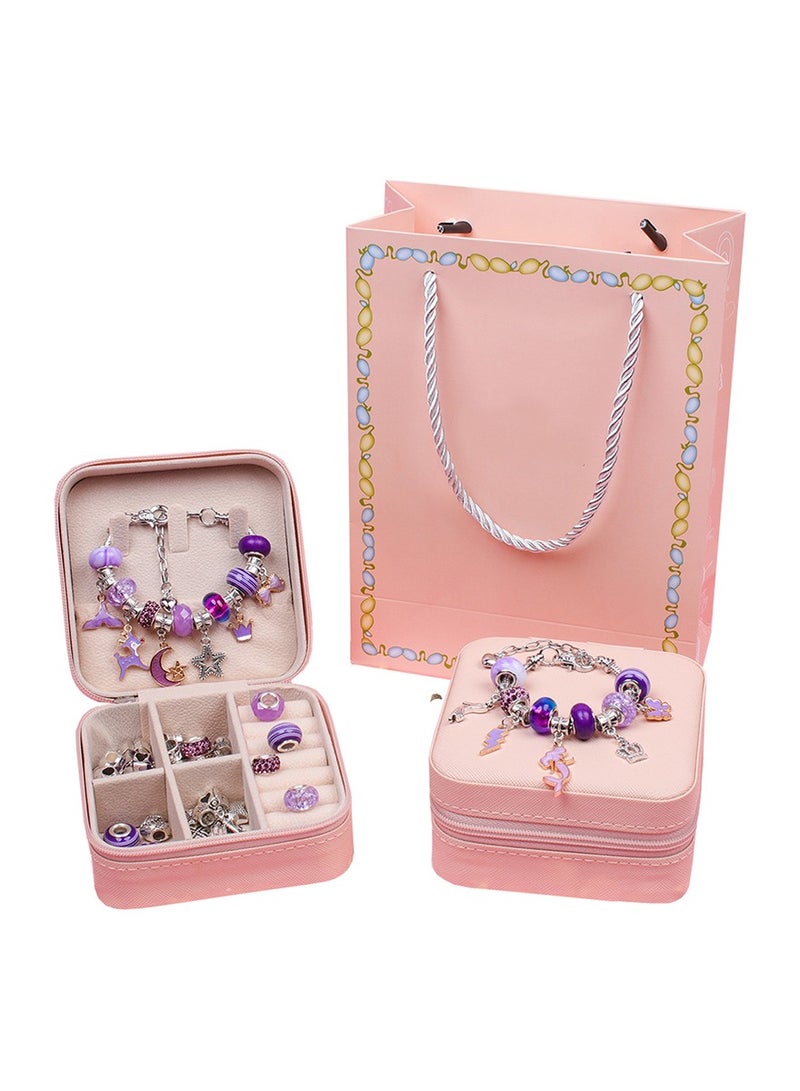 Meishida Girls Bracelet Making Kit, 66pcs DIY Beaded Jewelry Making Kit, Easy to Craft Necklace Personalized Birthday Gifts With Portable Bracelet Organizer Box for Age 4-12 Girls - Purple - Image 1