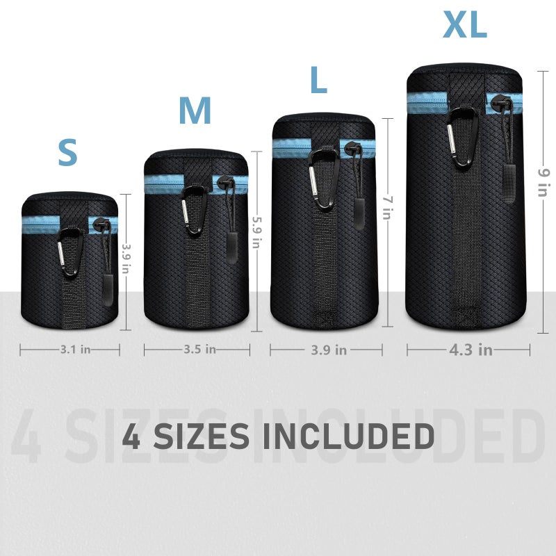 Lightdow 4pcs Pack Lens Pouch 5mm Thick Soft Neoprene DSLR Lens Bag - Image 2