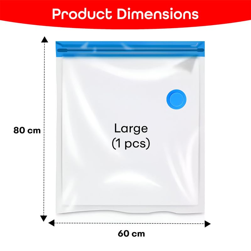 PRIME PICK كيس تخزين فراغي كبير (80x60 سم) مع مضخة يدوية - كيس ضغط بلاستيكي متين - حل موفر للمساحة للملابس، الفراش والسفر - يحمي من الغبار، الرطوبة والروائح - Image 3