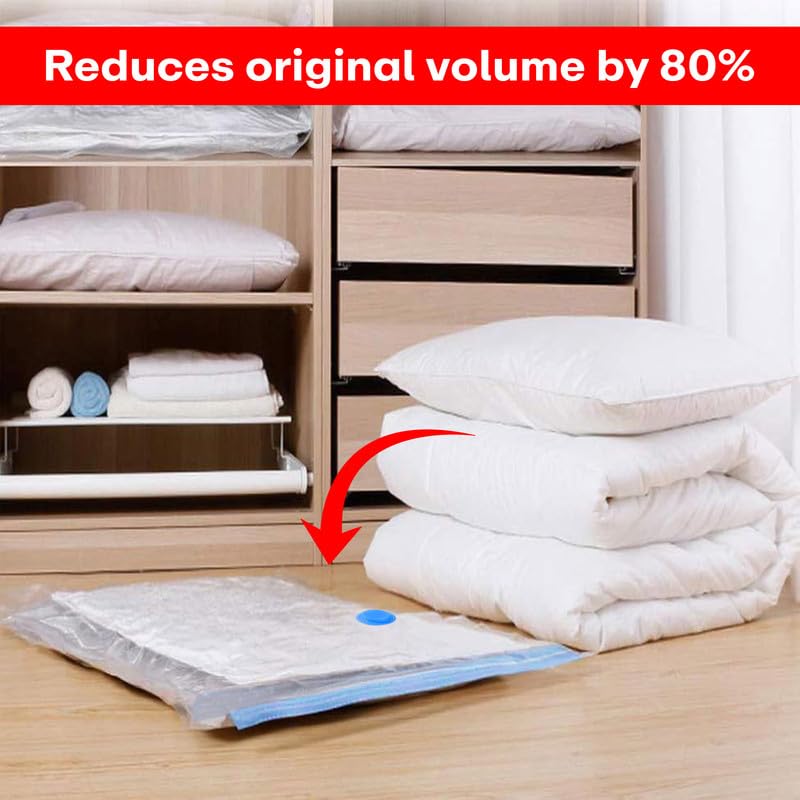 PRIME PICK كيس تخزين فراغي كبير (80x60 سم) مع مضخة يدوية - كيس ضغط بلاستيكي متين - حل موفر للمساحة للملابس، الفراش والسفر - يحمي من الغبار، الرطوبة والروائح - Image 4