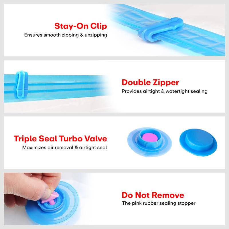 PRIME PICK كيس تخزين فراغي كبير (80x60 سم) مع مضخة يدوية - كيس ضغط بلاستيكي متين - حل موفر للمساحة للملابس، الفراش والسفر - يحمي من الغبار، الرطوبة والروائح - Image 5
