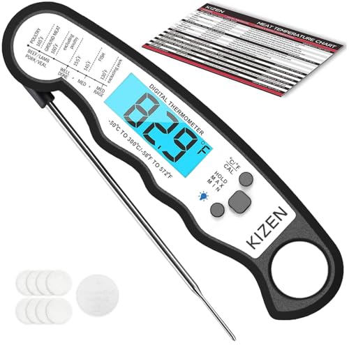 Kizen Instant Read Meat Thermometer Digital  Food Thermometer for Cooking Grill Oven BBQ  Waterproof and Backlit Display  Kitchen Gadgets