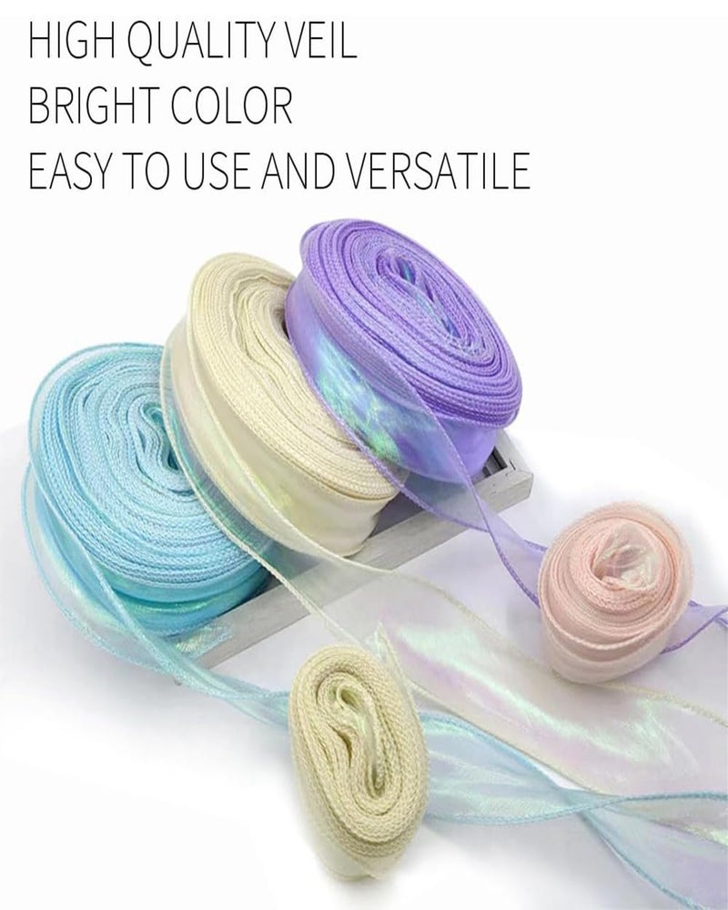 INOCEAN 6PCS Organza Lace, Organza Laces and Borders Material, 9-Meter Ribbon in Six Colors, Ideal for Gift Wrapping, DIY Crafts, and Party Decorations (Light Blue, Beige, Champagne, Purple, Pink, Black) - Image 2