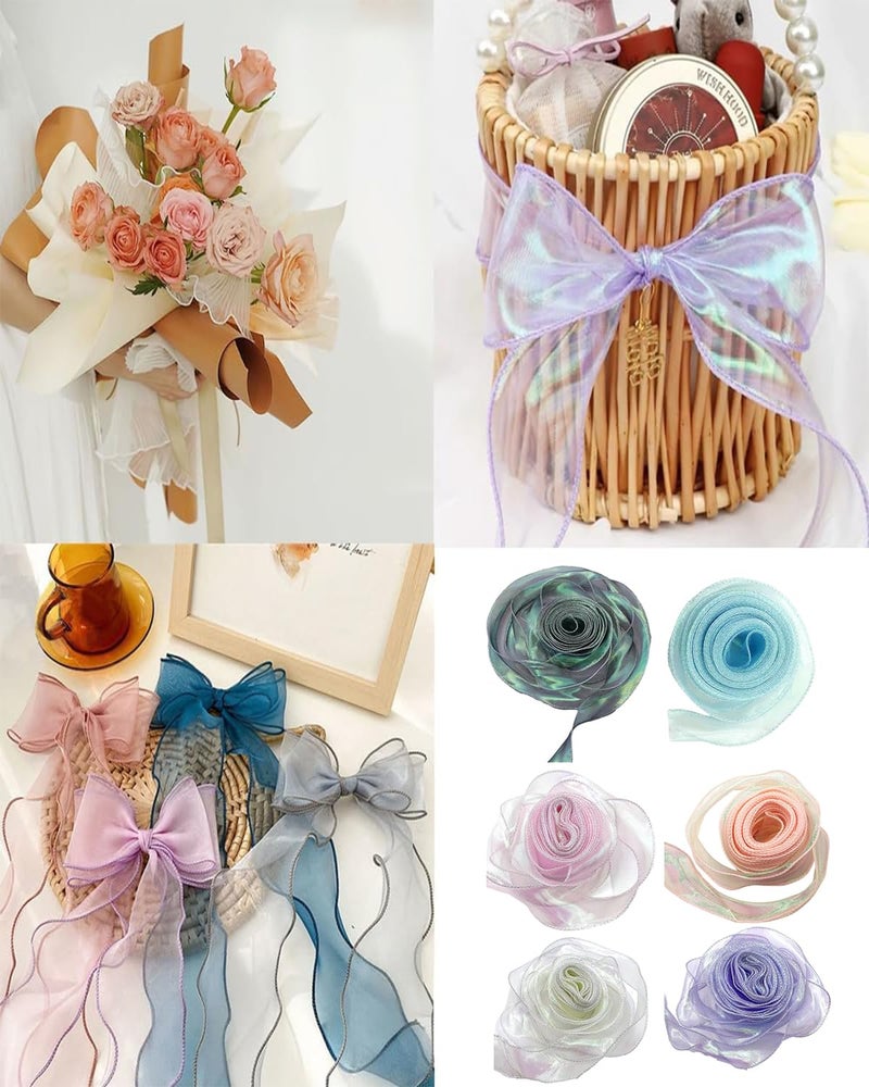 INOCEAN 6PCS Organza Lace, Organza Laces and Borders Material, 9-Meter Ribbon in Six Colors, Ideal for Gift Wrapping, DIY Crafts, and Party Decorations (Light Blue, Beige, Champagne, Purple, Pink, Black) - Image 5