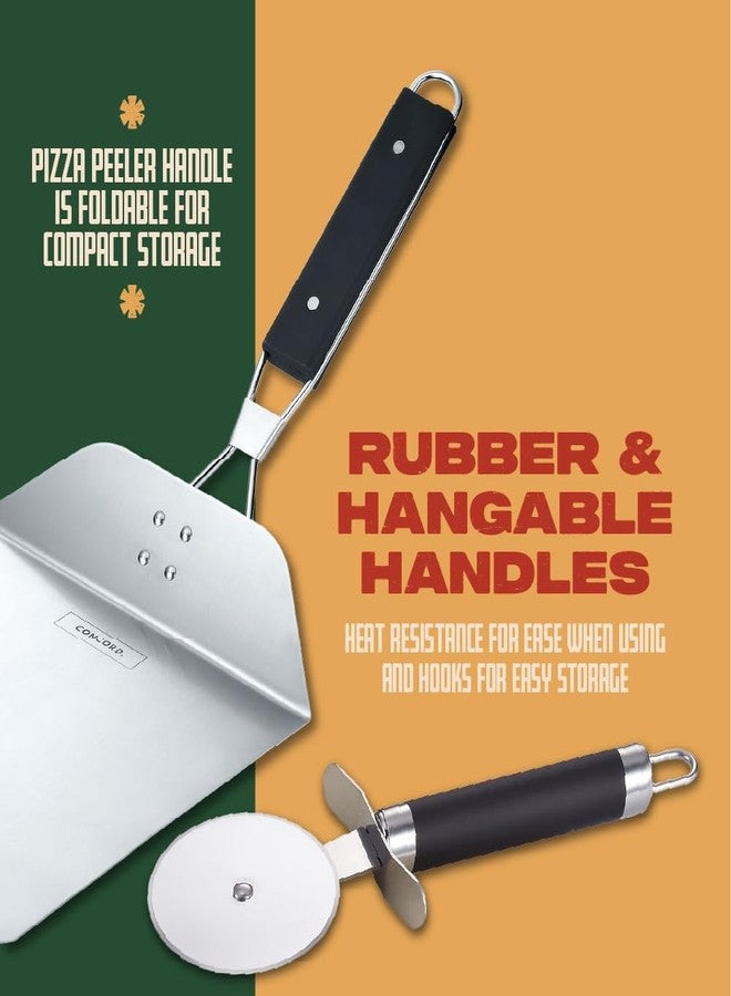 Concord 3 Piece Pizza Stone, Pizza Peel, Pizza Cutter, with Cordierite Heatwell Technology (Pizza set) - Image 4