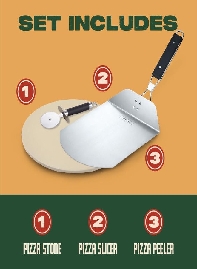 Concord 3 Piece Pizza Stone, Pizza Peel, Pizza Cutter, with Cordierite Heatwell Technology (Pizza set) - Image 2