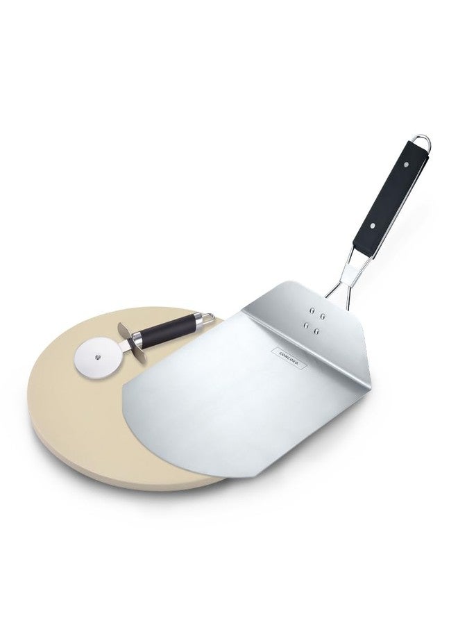 Concord 3 Piece Pizza Stone, Pizza Peel, Pizza Cutter, with Cordierite Heatwell Technology (Pizza set) - Image 1