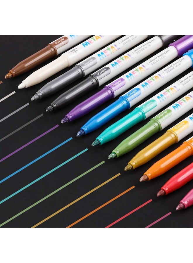 Sunshilor Metallic Markers Medium Point Metallic Marker Pens For Black Paper, Rock Painting, Easter Egg, Halloween Pumpkin, Card Making, Signature, Craft, Set Of 12 - Image 1