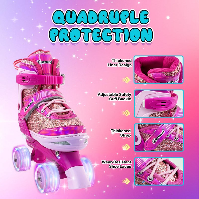 DFXLF Kids Roller Skates for Girls Boys 4 Size Adjustable Ages 3-5 5-8 6-12 Red Quad Rollerskates with Light Up Wheels for Beginner Children's Birthday Gift patines para niÃ±as Outdoor Sports - Image 5