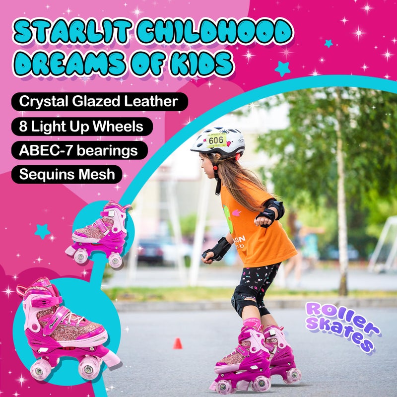 DFXLF Kids Roller Skates for Girls Boys 4 Size Adjustable Ages 3-5 5-8 6-12 Red Quad Rollerskates with Light Up Wheels for Beginner Children's Birthday Gift patines para niÃ±as Outdoor Sports - Image 2