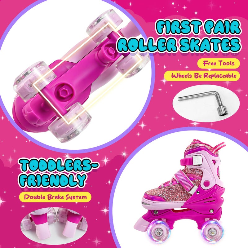 DFXLF Kids Roller Skates for Girls Boys 4 Size Adjustable Ages 3-5 5-8 6-12 Red Quad Rollerskates with Light Up Wheels for Beginner Children's Birthday Gift patines para niÃ±as Outdoor Sports - Image 4