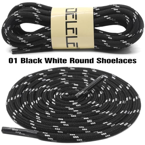 DELELE Round Work Boot Laces: 39 inch Black White Heavy Duty Hiking Shoe Laces for Boots 2 Pair - Image 2