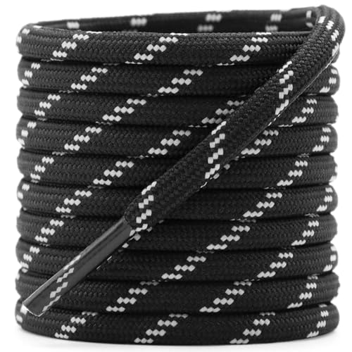 DELELE Round Work Boot Laces: 39 inch Black White Heavy Duty Hiking Shoe Laces for Boots 2 Pair - Image 1