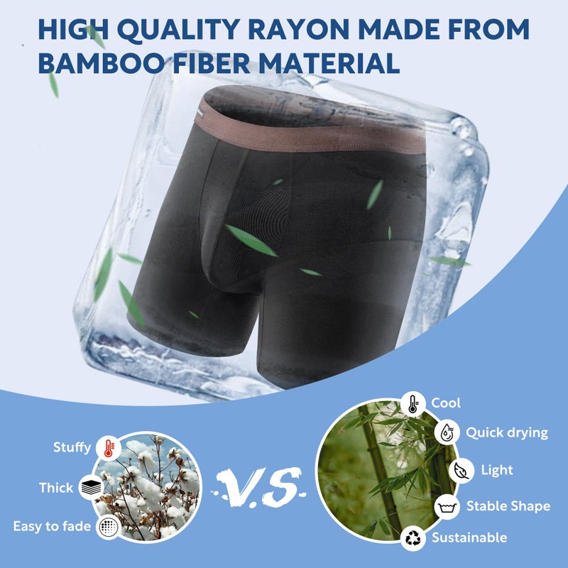 DAVID ARCHY Mens Underwear Wicking-Moisture Cooling Rayon Made From Bamboo Boxer Briefs with Support Pouch Fly 4 or 7 Pack - Image 3