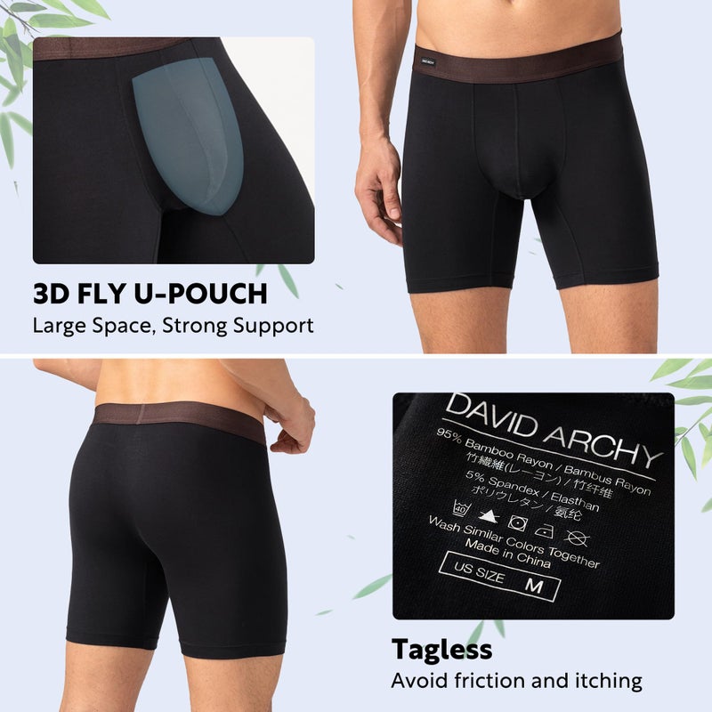 DAVID ARCHY Mens Underwear Wicking-Moisture Cooling Rayon Made From Bamboo Boxer Briefs with Support Pouch Fly 4 or 7 Pack - Image 2