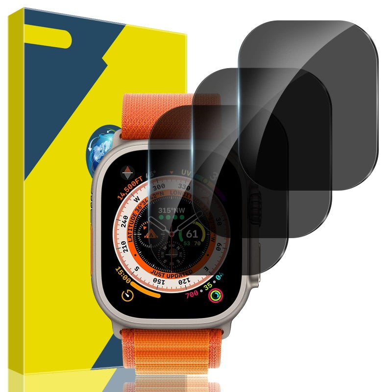 YMHML [ 3 Pack Privacy Screen Protector Compatible for Apple Watch Ultra 2 / Ultra 49mm, Tempered Glass Anti-Spy Waterproof Anti-Scratch Bubble-Free Film for iWatch Ultra Accessories - Image 1