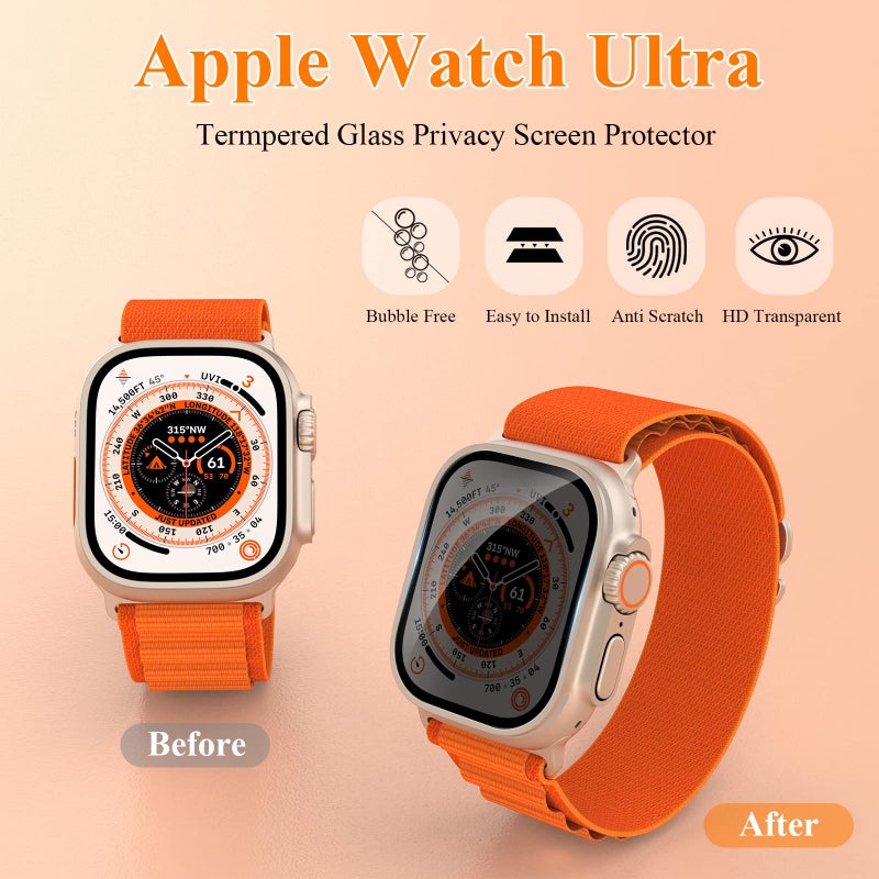 YMHML [ 3 Pack Privacy Screen Protector Compatible for Apple Watch Ultra 2 / Ultra 49mm, Tempered Glass Anti-Spy Waterproof Anti-Scratch Bubble-Free Film for iWatch Ultra Accessories - Image 5
