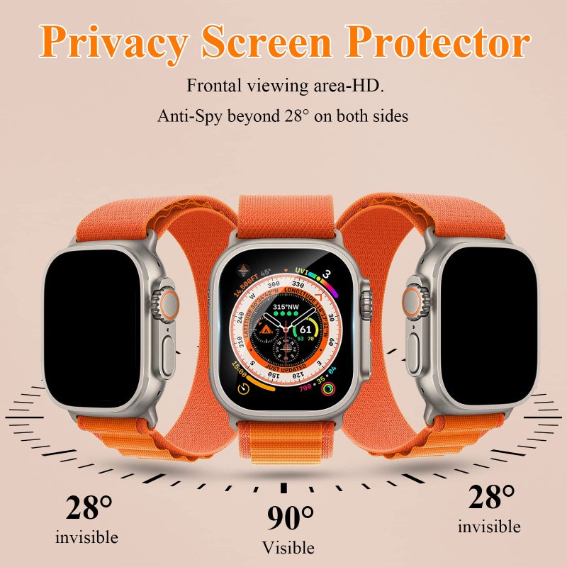 YMHML [ 3 Pack Privacy Screen Protector Compatible for Apple Watch Ultra 2 / Ultra 49mm, Tempered Glass Anti-Spy Waterproof Anti-Scratch Bubble-Free Film for iWatch Ultra Accessories - Image 2