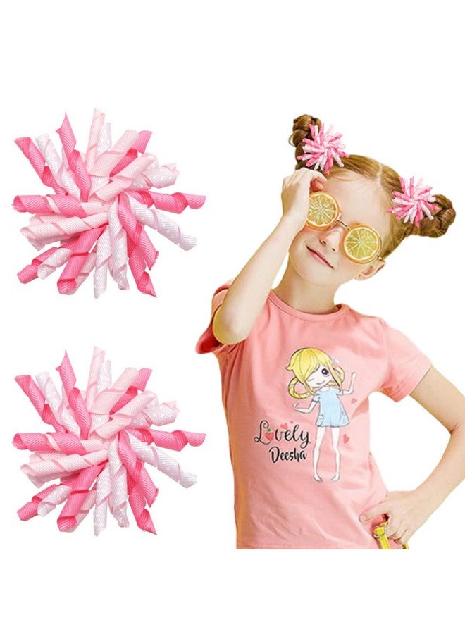 Yxiang 2Pcs Pink Korker Bows For Girls 3'' Curly Bow Hair Clip Ribbon Ponytail Bows Alligator Clip Hair Barrette For Girls Toddlers Kids (Pink) - Image 1