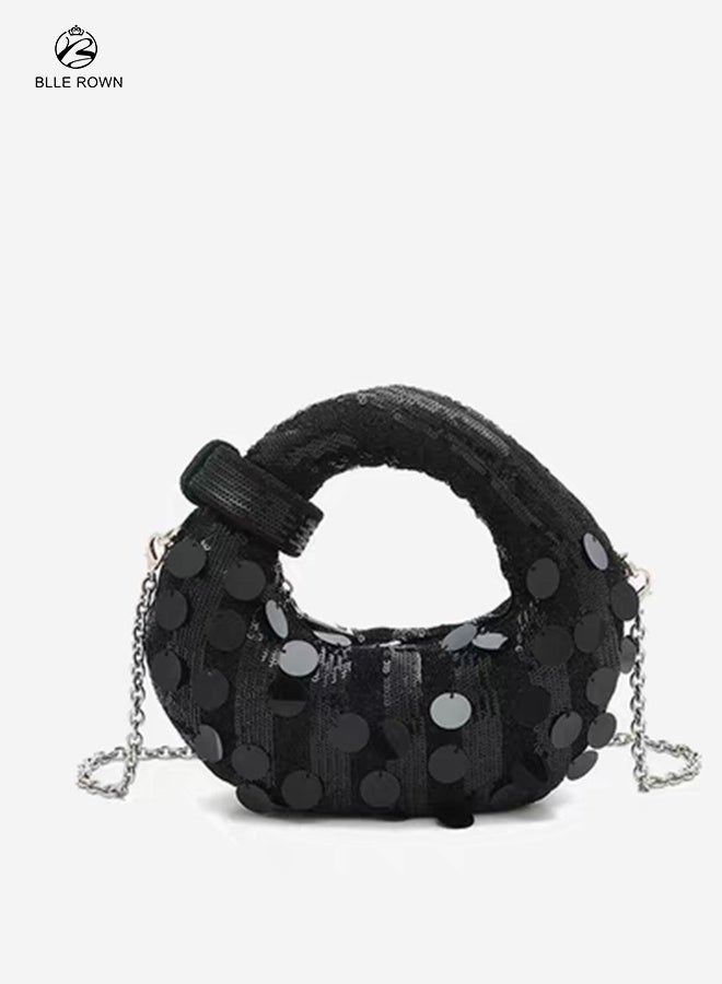 BLLE ROWN Sequin Hobo Evening Bag for Women Trendy Crossbody Bags for Ladies Small Stylish Women Handbag for Parties Chic Black Ladies Bag - Image 1