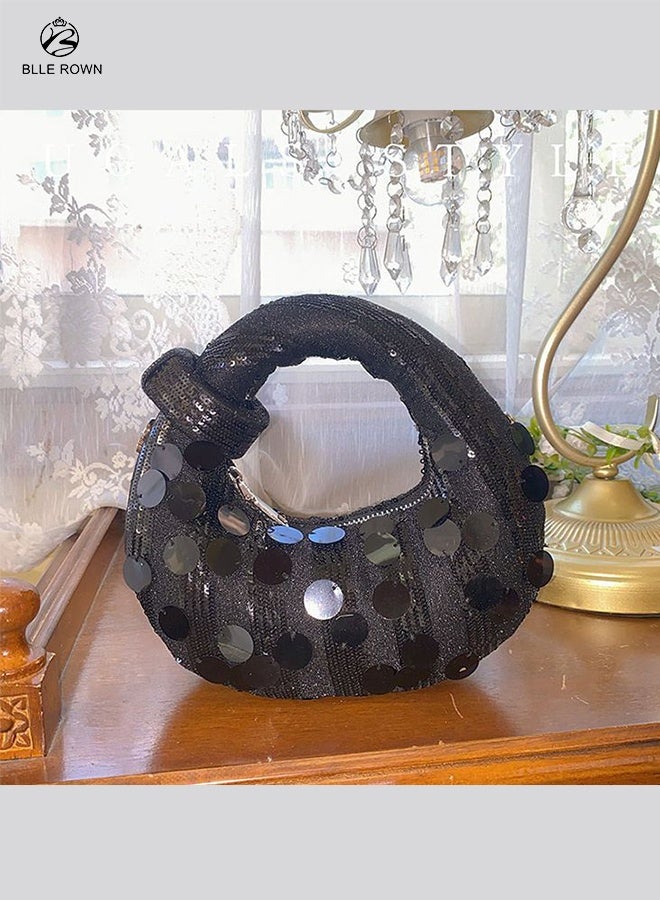 BLLE ROWN Sequin Hobo Evening Bag for Women Trendy Crossbody Bags for Ladies Small Stylish Women Handbag for Parties Chic Black Ladies Bag - Image 3