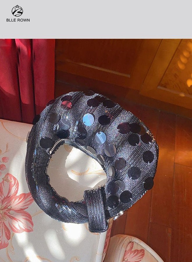 BLLE ROWN Sequin Hobo Evening Bag for Women Trendy Crossbody Bags for Ladies Small Stylish Women Handbag for Parties Chic Black Ladies Bag - Image 5