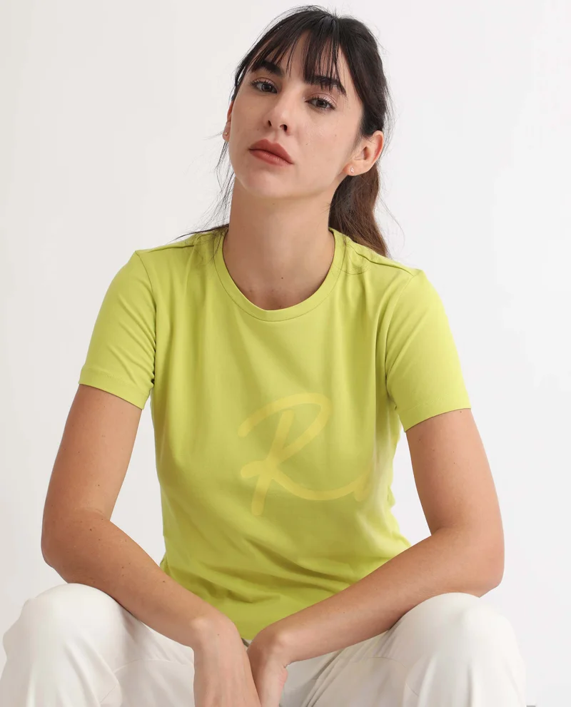 Rareism Rareism Women Vivian Flouroscent Green  Regular Fit Half Sleeves Solid Crew Neck T-Shirt