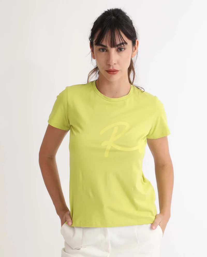 Rareism Rareism Women Vivian Flouroscent Green  Regular Fit Half Sleeves Solid Crew Neck T-Shirt