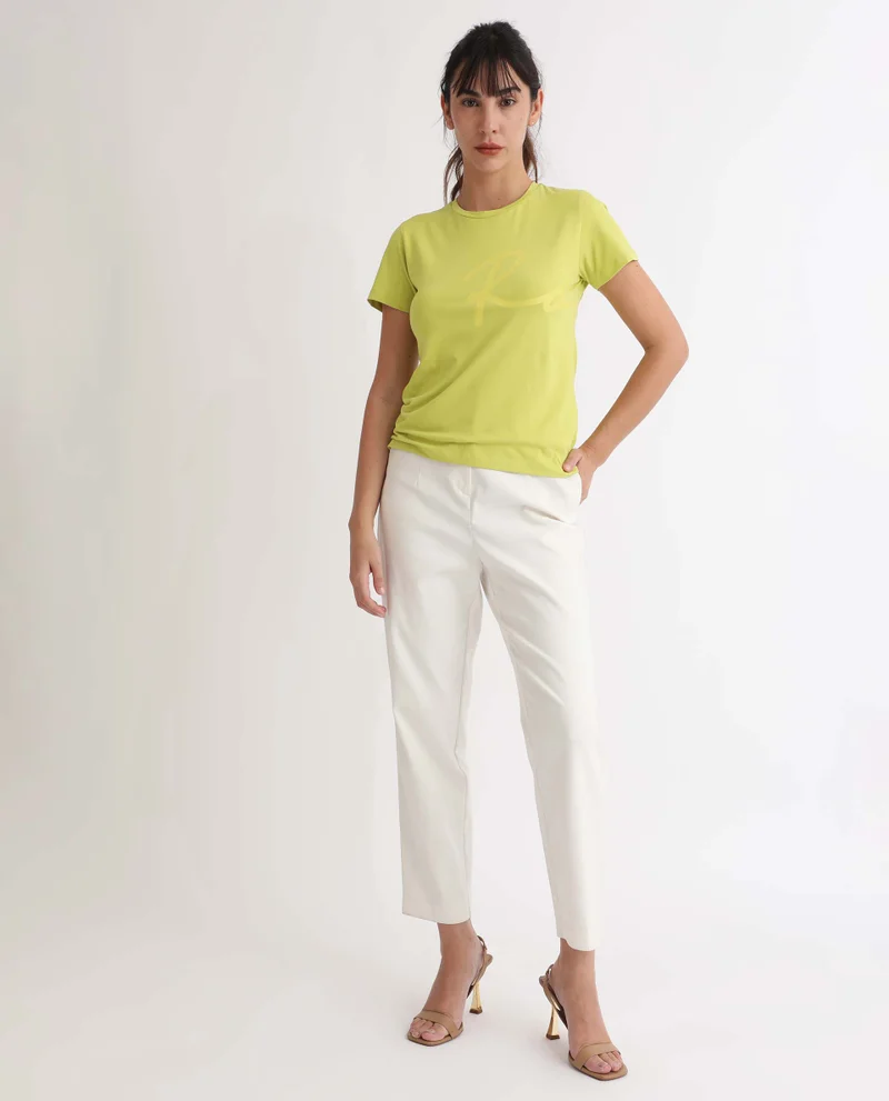 Rareism Rareism Women Vivian Flouroscent Green  Regular Fit Half Sleeves Solid Crew Neck T-Shirt