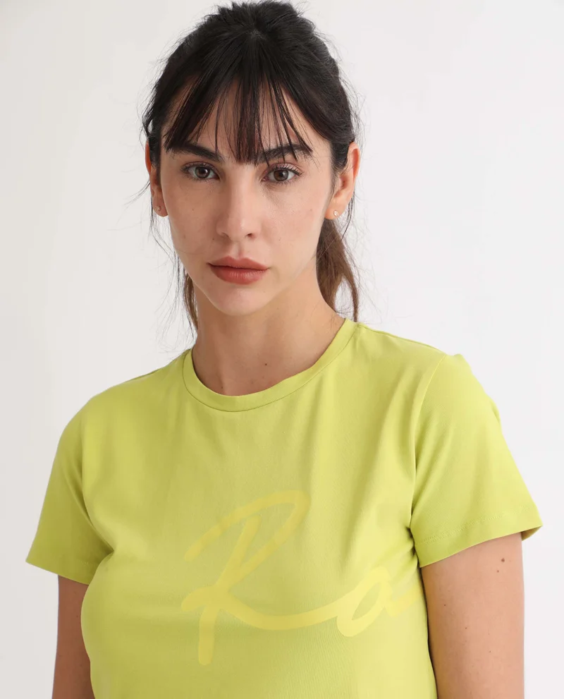 Rareism Rareism Women Vivian Flouroscent Green  Regular Fit Half Sleeves Solid Crew Neck T-Shirt