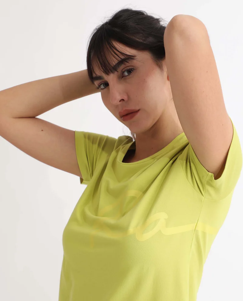 Rareism Rareism Women Vivian Flouroscent Green  Regular Fit Half Sleeves Solid Crew Neck T-Shirt