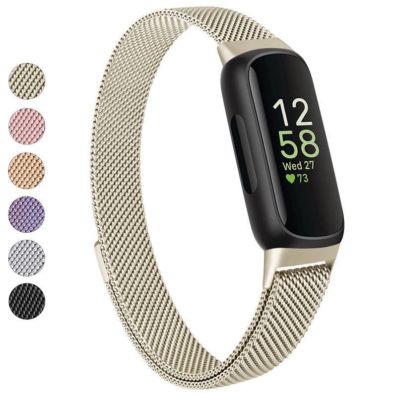 Vanjua for Fitbit Inspire 3 Bands Women Men, Stainless Steel Metal Mesh Loop Adjustable Magnetic Wristband Replacement Straps Compatible with Fitbit Inspire 3 Fitness Tracker (Champagne Gold) - Image 1