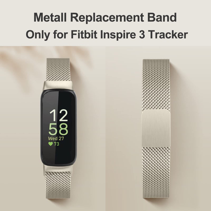 Vanjua for Fitbit Inspire 3 Bands Women Men, Stainless Steel Metal Mesh Loop Adjustable Magnetic Wristband Replacement Straps Compatible with Fitbit Inspire 3 Fitness Tracker (Champagne Gold) - Image 2