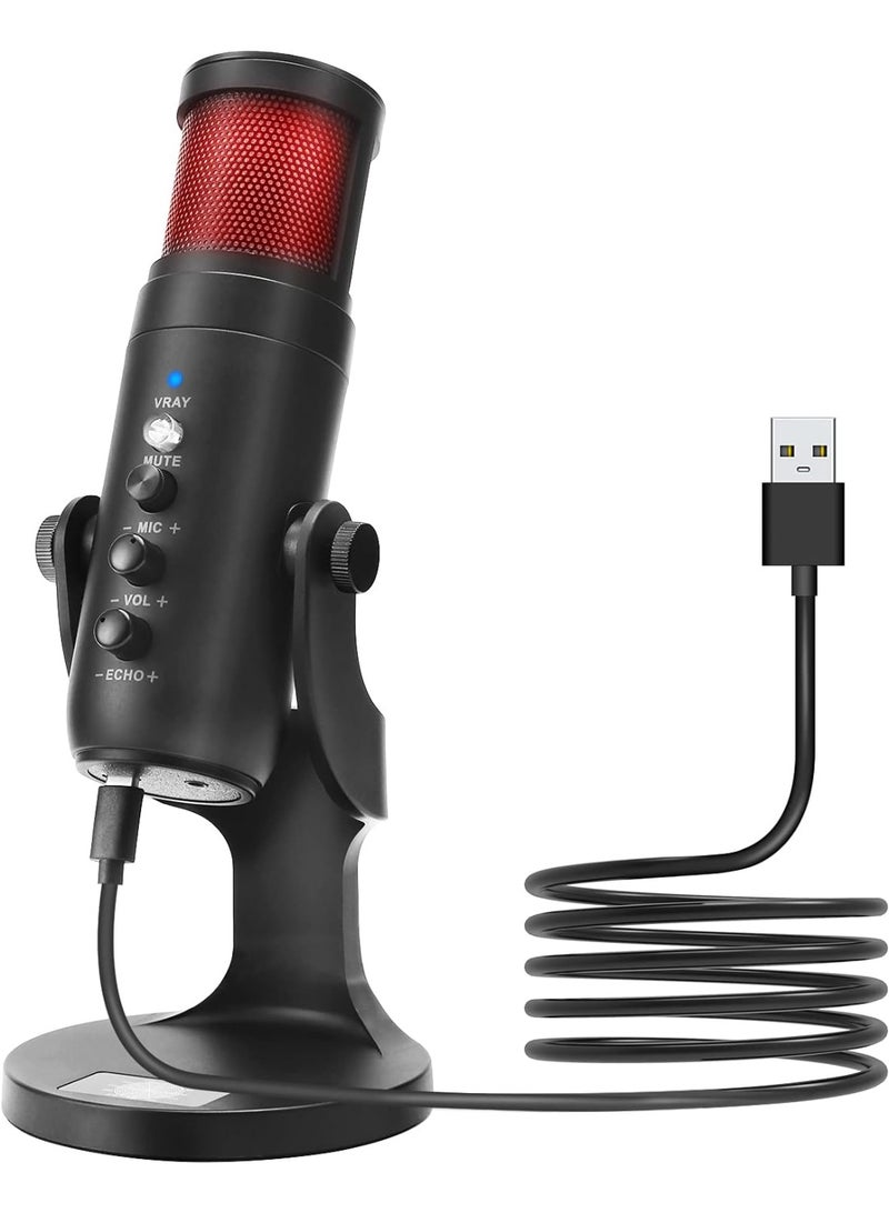 USB Condenser Microphone with RGB Lighting – Noise Cancelling Studio Mic with Reverb, Compatible with PC/Mac/PS4, Ideal for Voice Recording, Podcasting, Streaming & Gaming - Image 1