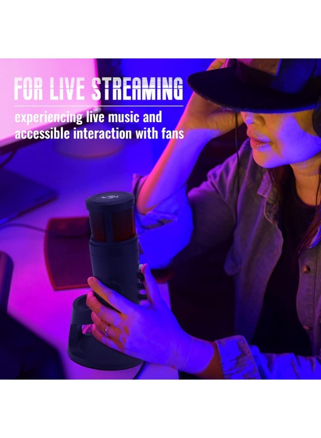 USB Condenser Microphone with RGB Lighting – Noise Cancelling Studio Mic with Reverb, Compatible with PC/Mac/PS4, Ideal for Voice Recording, Podcasting, Streaming & Gaming - Image 2