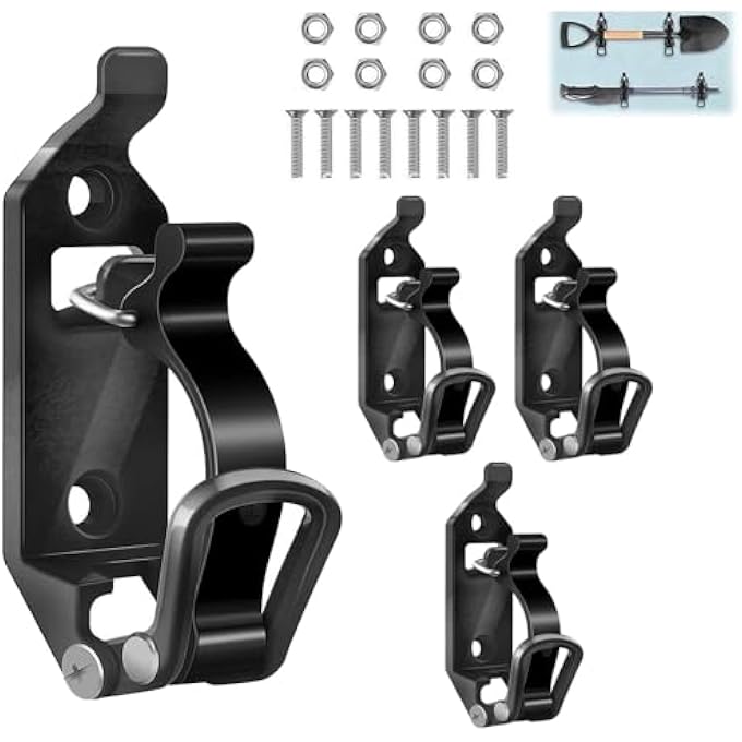 rayihni 4pcs Shovel Mount for Roof Rack, Metal Rubber Clamp Mounting Brackets, Shovel Mount for Truck Bed, Quick Release Axe Tool Holder for Roof Rack, Boats, Military Equipment and Tools (Black) - Image 1