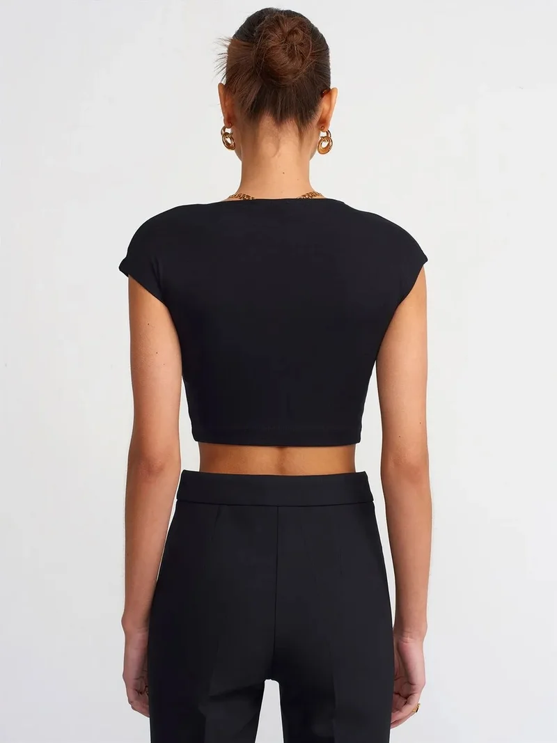 ديلفين Dilvin Slim Fit Crop Jersey Blouse