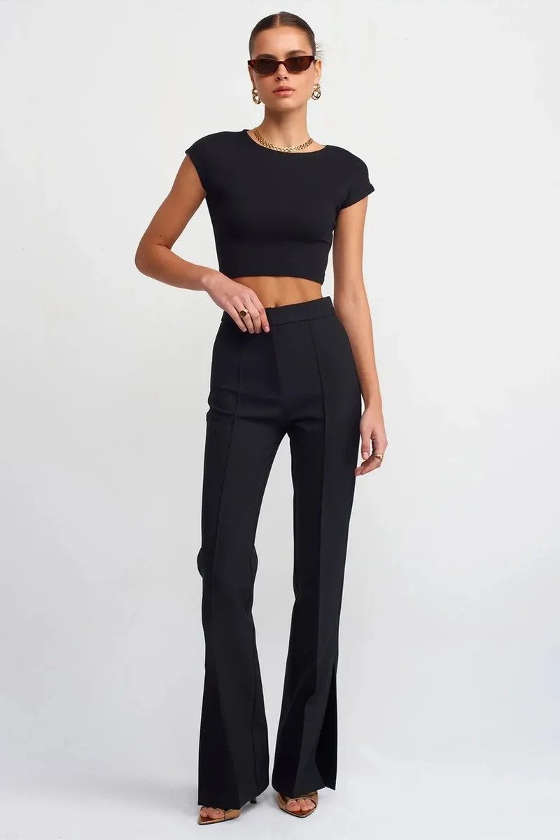 Dilvin Black DILVIN Slim Fit Crop Jersey Blouse for Women | Best Price UAE