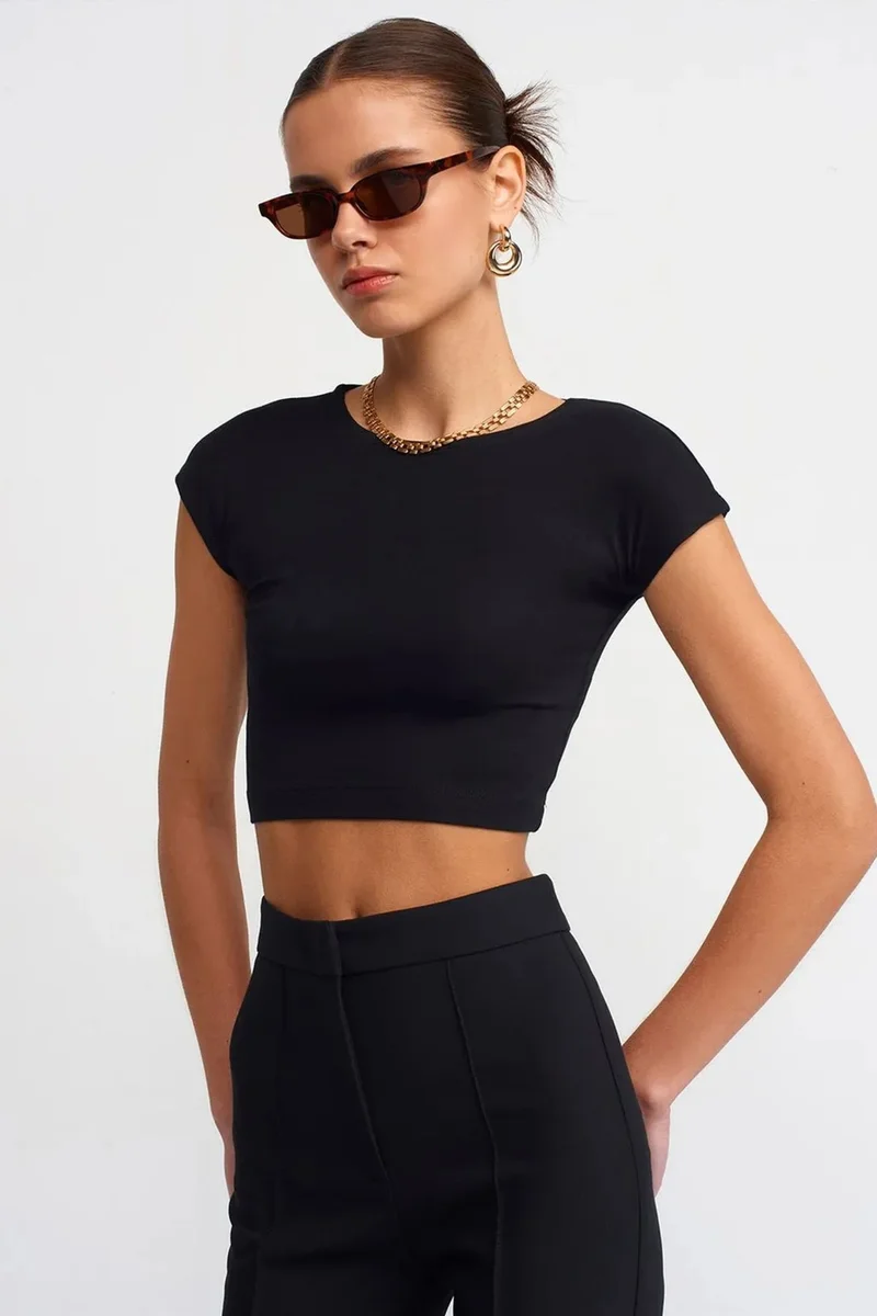 DILVIN Slim Fit Crop Jersey Blouse