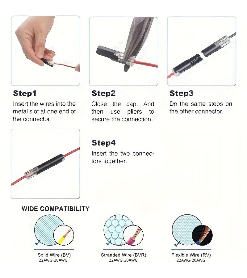 Interlocking Solderless Wire Strip Free LED Quick Connect Terminals 12Pcs Model D1-24 - Image 3