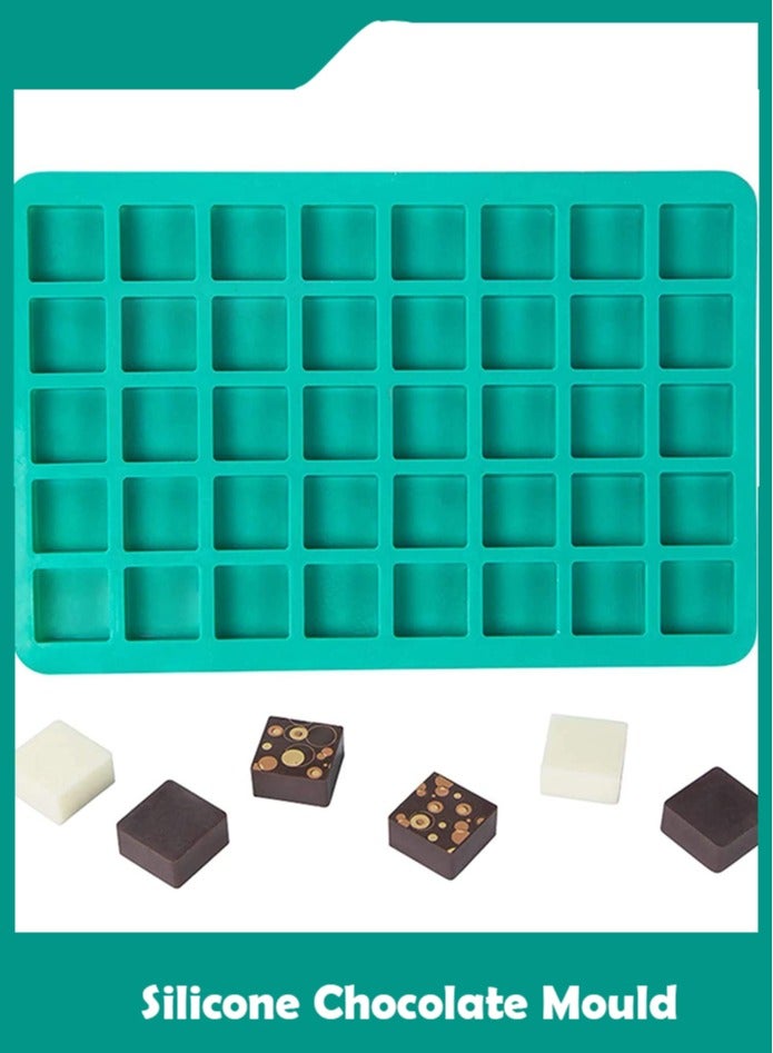 قالب شوكولاتة سيليكون مربع 40 تجويف، قالب خبز ثلاثي الابعاد من السيليكون للكراميل المنزلي والحلوى الصلبة وترافل الشوكولاتة وكرات الكيتو الدهنية والفادج والجيلي والبرالين - اخضر - Image 1