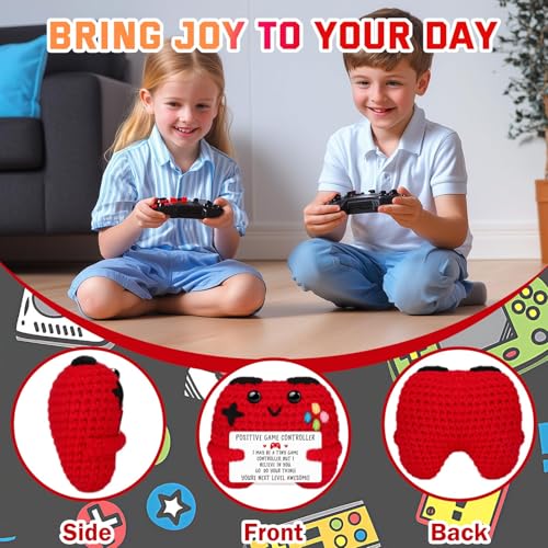 BharatBazaar Crochet Toys, Red Game Console Plush Crochet Doll with Aesthetic Keychain, Cute Gifts for Girls, Desk Decor Items, Handmade Crochet Doll, Unique Crochet Gifts - Image 3