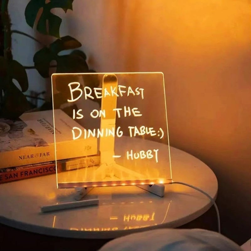 Snoogg 8x8 Large LED Note Board – Acrylic Light-Up Message & Drawing Pad with 6 Pens and Stand, Ideal for Office, Room Display, Festival Announcements, Birthday Gift - Image 1