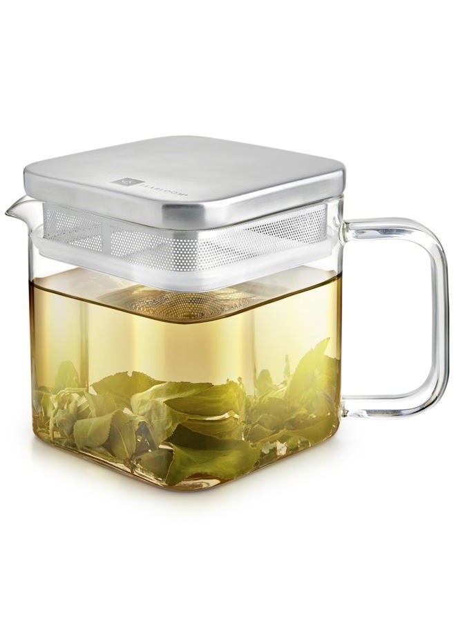 Teabloom Stackable Cube Glass Teapot for All Types of Teas – 27 oz (800mL) – Heat-Resistant Borosilicate Glass, Stainless Steel Filter Lid, Space-Saving Stackable Design - Image 1