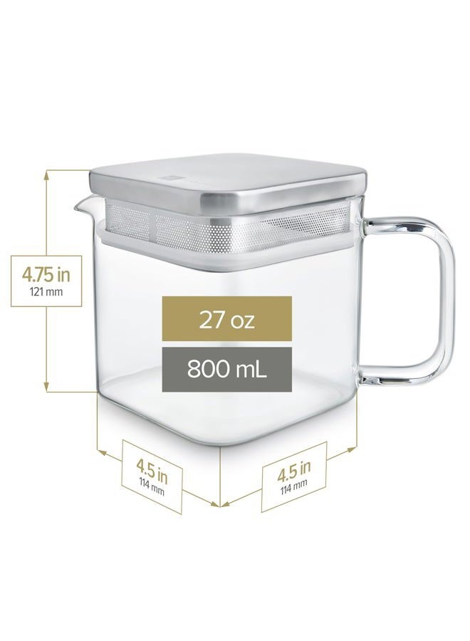 Teabloom Stackable Cube Glass Teapot for All Types of Teas – 27 oz (800mL) – Heat-Resistant Borosilicate Glass, Stainless Steel Filter Lid, Space-Saving Stackable Design - Image 5