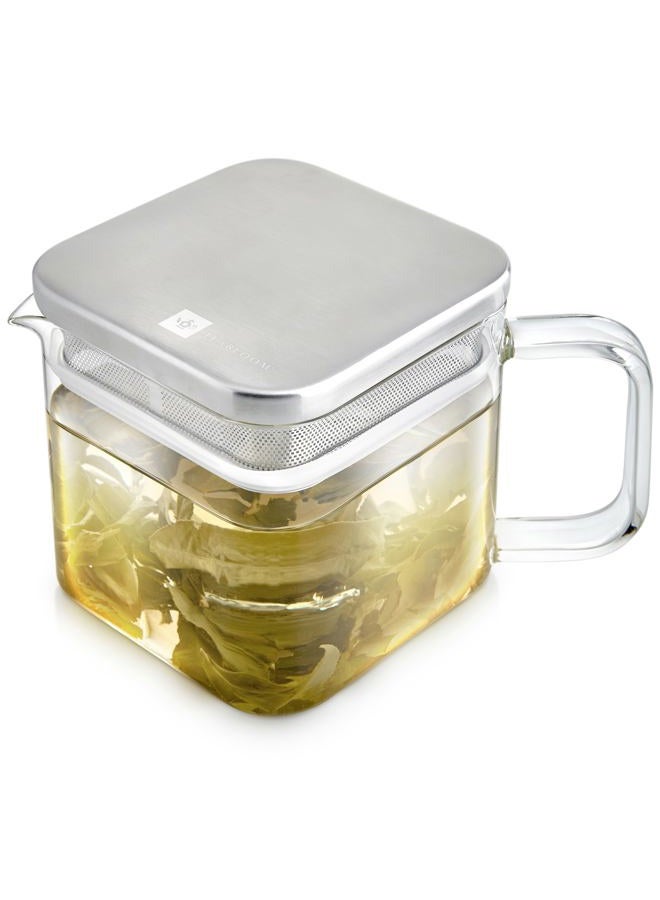 Teabloom Stackable Cube Glass Teapot for All Types of Teas – 27 oz (800mL) – Heat-Resistant Borosilicate Glass, Stainless Steel Filter Lid, Space-Saving Stackable Design - Image 2