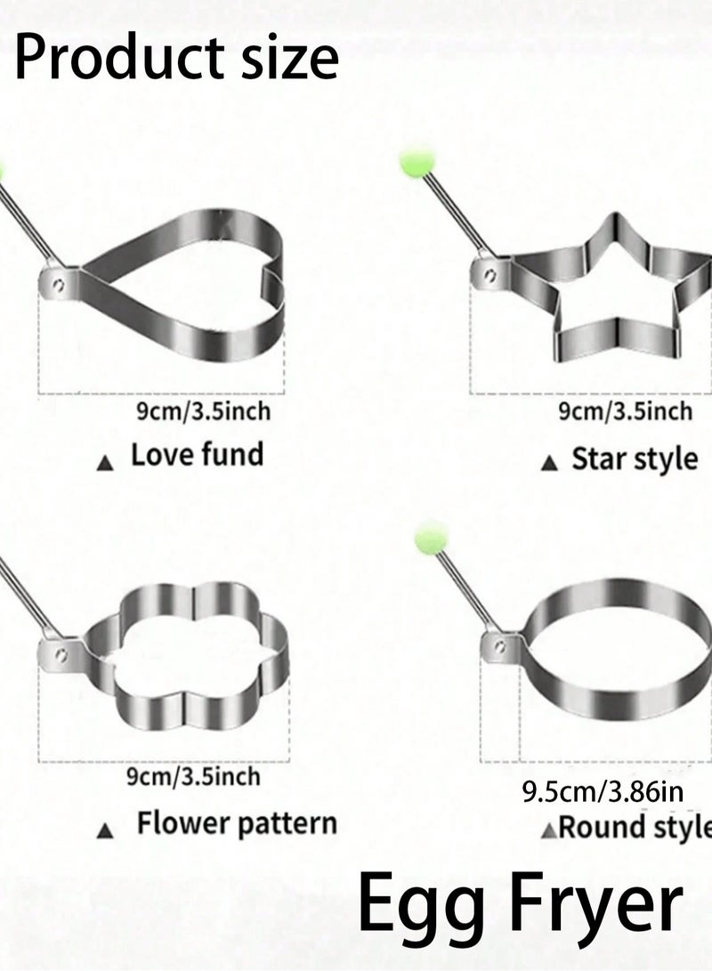 4pcs Stainless Steel Egg Ring Mold - Multi-Functional Egg Cooker With Star, Heart, Flower And Round Shapes - Essential Kitchen Tool For Breakfast, Pancakes, Eggs And More - Image 2