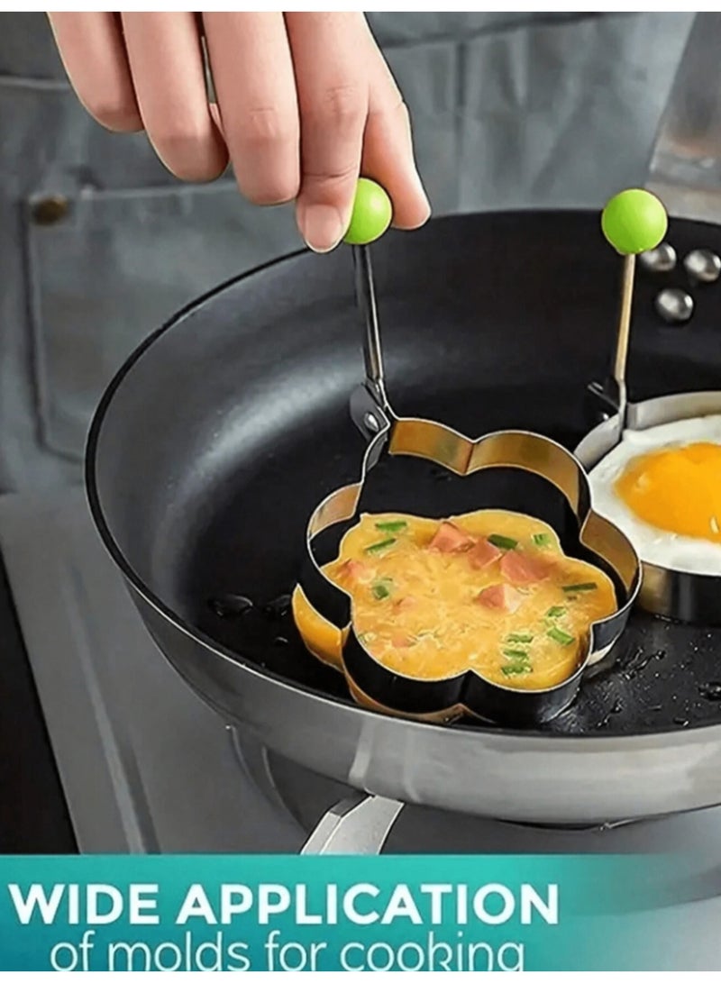 4pcs Stainless Steel Egg Ring Mold - Multi-Functional Egg Cooker With Star, Heart, Flower And Round Shapes - Essential Kitchen Tool For Breakfast, Pancakes, Eggs And More - Image 3